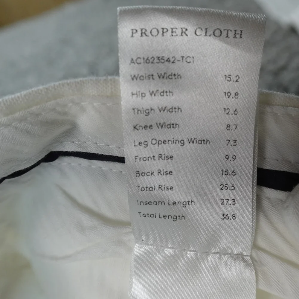 Proper Cloth Pants Mens 30X27 White Japanese Linen Chino Trouser Flat Front Work